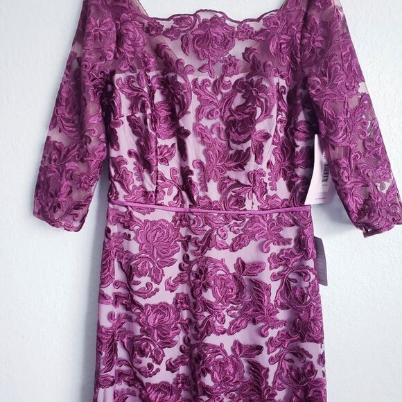 JS Collections Illusion Bateau Neck Embroidered Gown - Picture 5 of 9